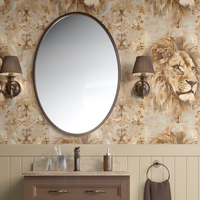 Papier Peint Noble Lion - Beige, Or, Blanc - Traditionnel (Regal Majesty Lion Peel and Stick Wallpaper)