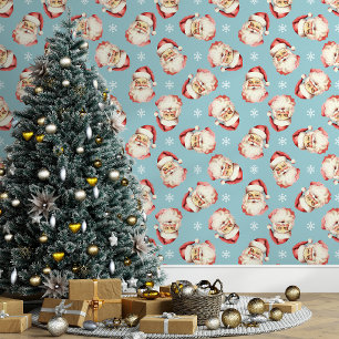 Papier Peint Noël bleu vintage Père Noël Noël