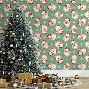 Papier Peint Noël Père Noël Vintage Vert de Noël