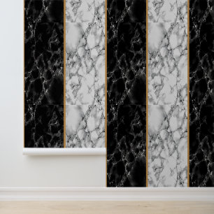 Papier Peint Noir et Marbre blanc avec Gold Line