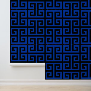 Papier Peint Noir et Marine Bleu Grande clé grecque