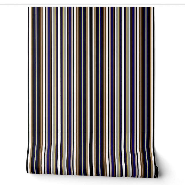 Papier Peint Noir, gris, bleu et blanc multi-bandes (Déroulement)