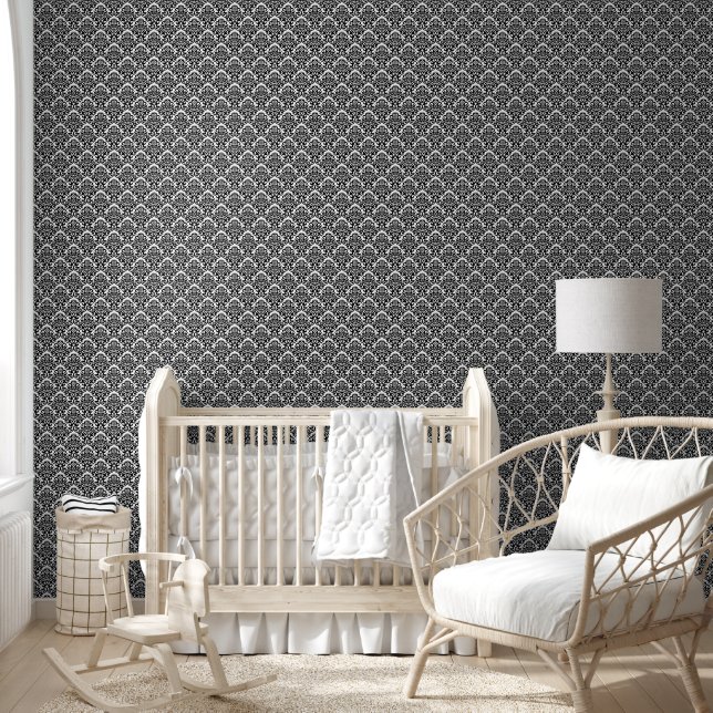 Papier Peint NOIR Jet Black Damask Motif sans fil (Enfants)