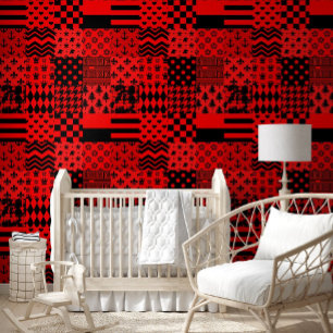 Papier Peint Noir rouge Motif mélangé conception de la patchwor