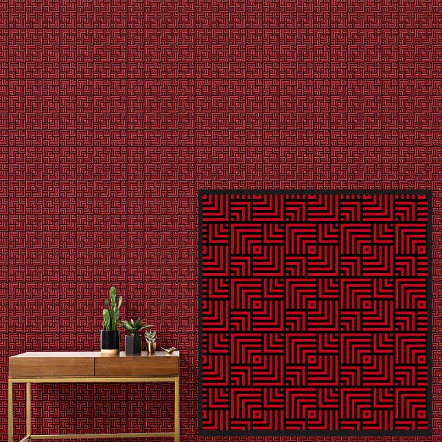 Papier Peint Noir sur Carrés de chevauchement géométrique rouge (Créateur téléchargé)