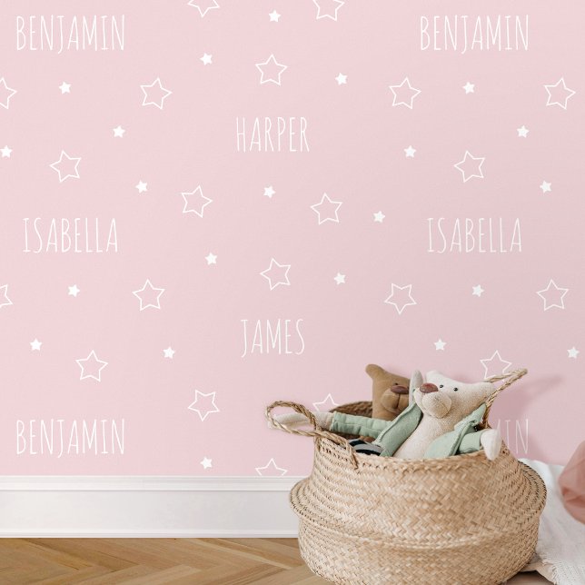 Papier Peint Nom personnalisé Cute Star Rose Kids Nursery (Créateur téléchargé)