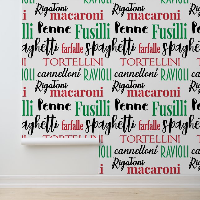 Papier Peint Noms de pâtes italiennes Typographie Cuisine (Application)