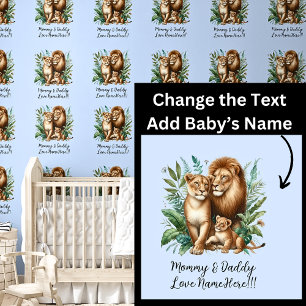 Papier Peint Noms Love Baby Name - Lions & Lion Cub on Blue