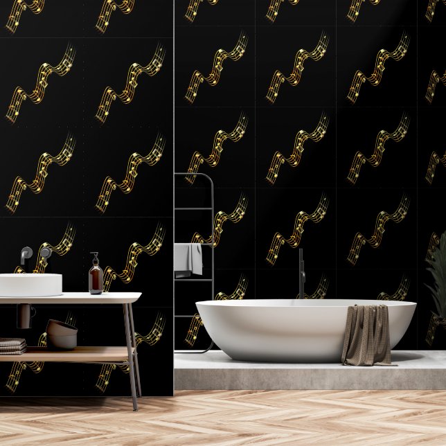 Papier Peint Notes musicales d'or Couleurs personnalisées Noir (Salle de bain)