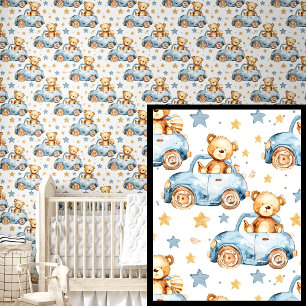 Papier Peint Nounours mignons en voitures bleues