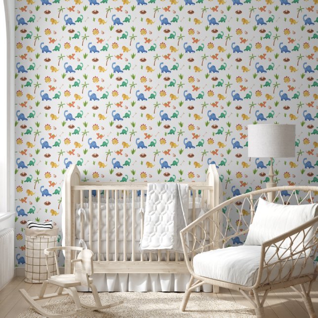 Papier Peint Nourriture Dinosaure Aquarelle Cute | Chambre pour (Enfants)
