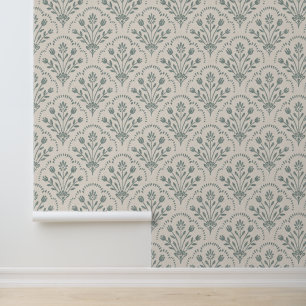 Papier Peint Nouvelle Ferme Maison Vert Sauge Floral Scallop