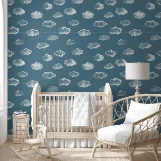 Papier Peint Nuages de craie blanche sur fond bleu ardoise
