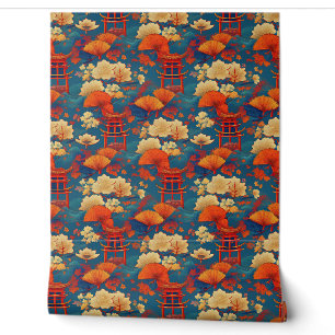 Papier Peint Nuages et fleurs japonais