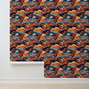 Papier Peint Nuages et fleurs japonais