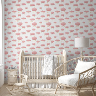 Papier Peint Nuages roses minimaux Golden Stars Girl's Nursery