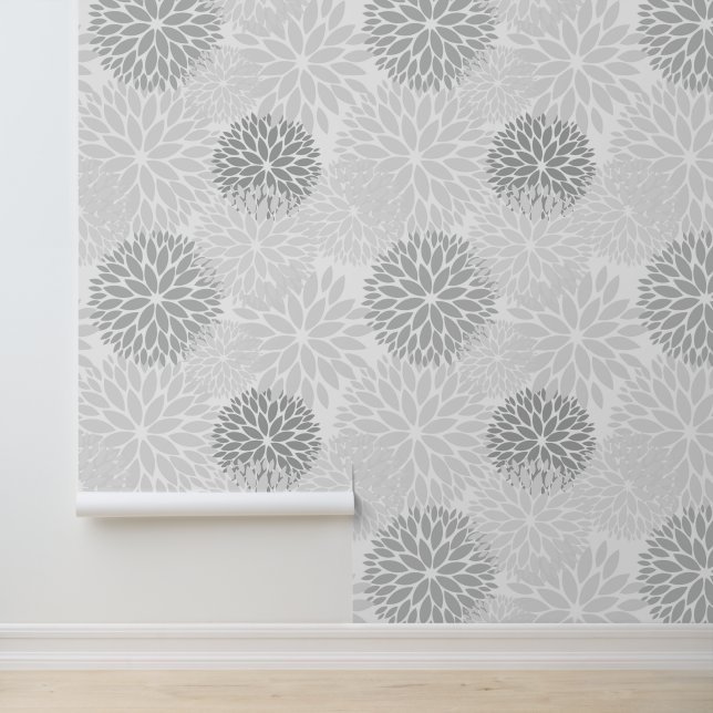 Papier Peint Nuances de gris floral (Application)