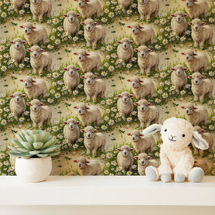 Papier Peint Nurserie Baby Lambs et Daisies