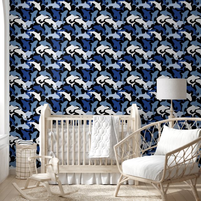 Papier Peint nurserie de requins de plage de garçons cool (Enfants)