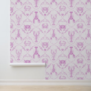 Papier Peint Nurserie Préppy Rose Clair Crabe et Homard