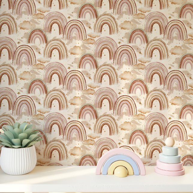 Papier Peint Nursery Arc-en-Ciel Bohème et Nuages (Créateur téléchargé)