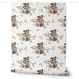 Papier Peint Nursery Baby Boy Blue Teddy Bear