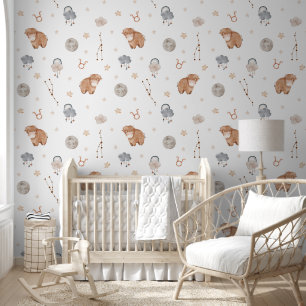 Papier Peint Nursery Taureau Zodiaque à l'aquarelle
