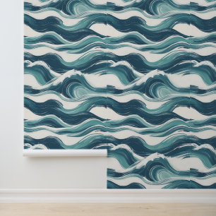 Papier Peint Ocean Waves Artistique Turquoise Bleu Blanc Révoca