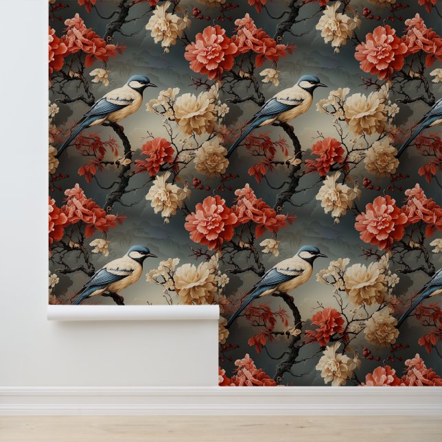 Papier Peint Oiseau bleu victorien Boho Georgian Trail (Application)