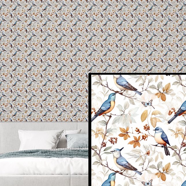 Papier Peint Oiseaux bleus dans les tons d'automne (Créateur téléchargé)