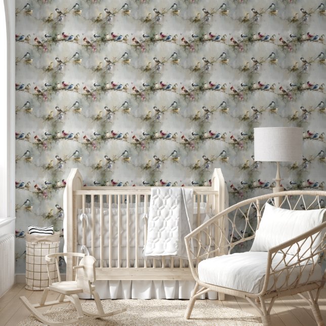 Papier Peint Oiseaux sur une peinture à l'huile de branche (Enfants)