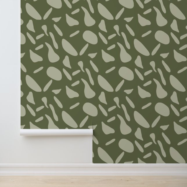 Papier Peint Olive Green Abstract Dots - Boho Earthy Vibes (Application)