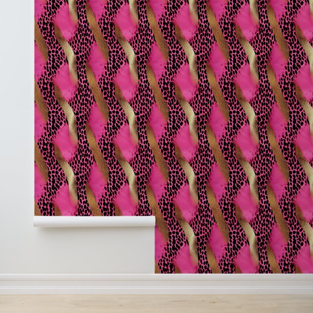 Papier Peint Or Glam rose léopard animal (Application)