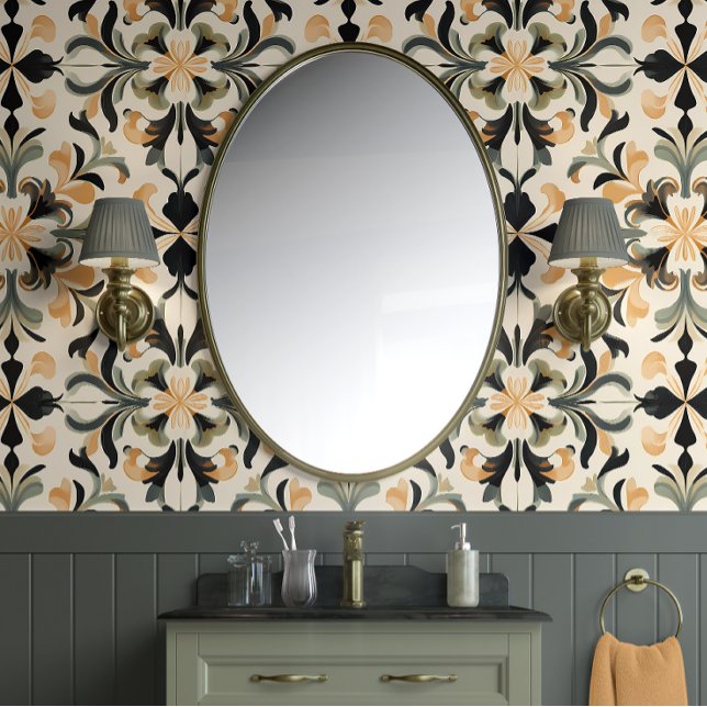 Papier Peint Or - Or, Noir, Sage - Traditionnel (Golden Harmony Peel and Stick Wallpaper)