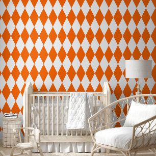 Papier Peint Orange blanc Arlequin Diamants Checkers Design