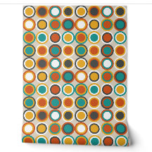 Orange Brown Turquoise Bleu Mid-Century Cercles Mo