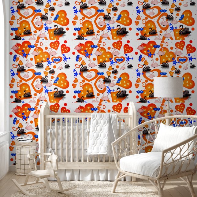 Papier peint Orange Hearts Swans (Enfants)
