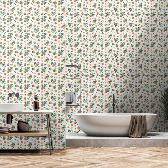 Papier Peint Oranges Aquarelle Peel et Bâton (Salle de bain)