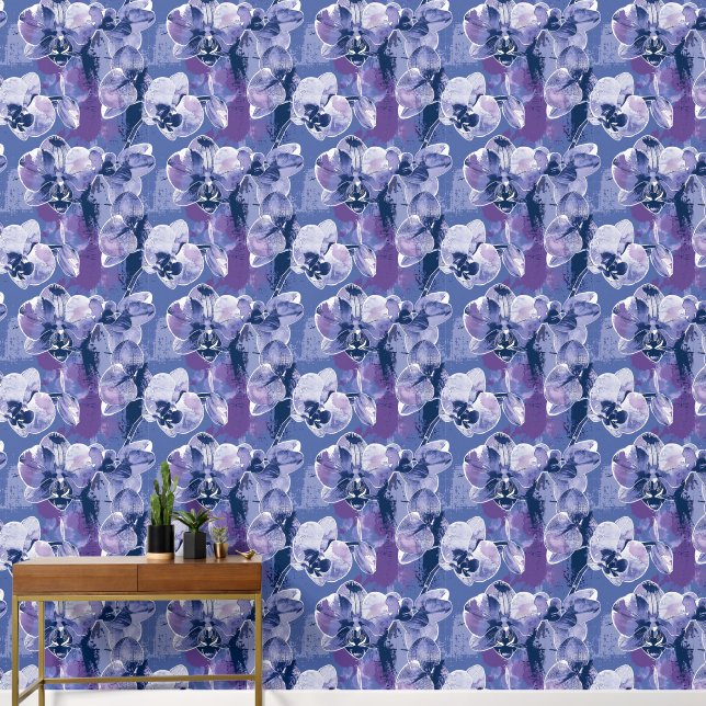 Papier Peint Orchidée violette Gras Floral Botanique Amovible (Couloir)