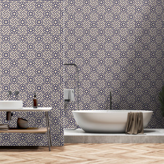 Papier Peint Oriental Bleu Beige Marocain Motif géométrique