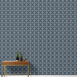 Papier Peint Ornement blanc sur Motif bleu foncé