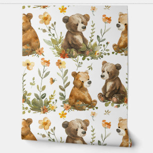 Papier Peint Ours de colot et motif de fleurs sans soudure