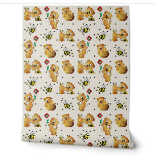 Papier Peint Ours mignon et abeilles bourdonnantes - Arrière -