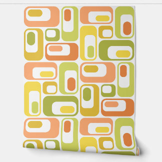 Papier Peint Ovales Mod rétro Jaune Orange Vert