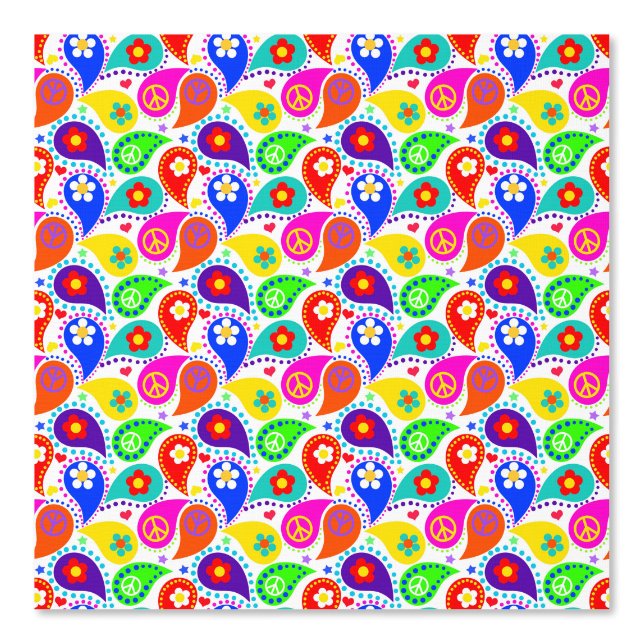 Papier Peint Paisley Signes de Paix Fleurs brillantes et belles (Recto)