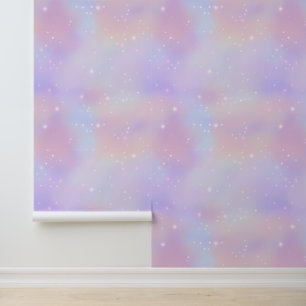 Papier Peint Pale Fluffy rose Unicorne Nuages Étoiles Magique