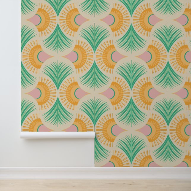 Papier Peint Palm Springs - Sunset Palms Golden Yellow and Gree (Application)