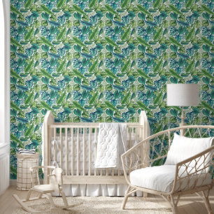 Papier Peint Palm vert et Turquoise Tropical Banana Monstera Fe