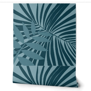 Papier Peint palme & feuille tropicale abstrait en gris vert bl