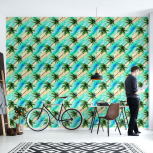 Papier Peint Palmier feuille turquoise mer motif nautique